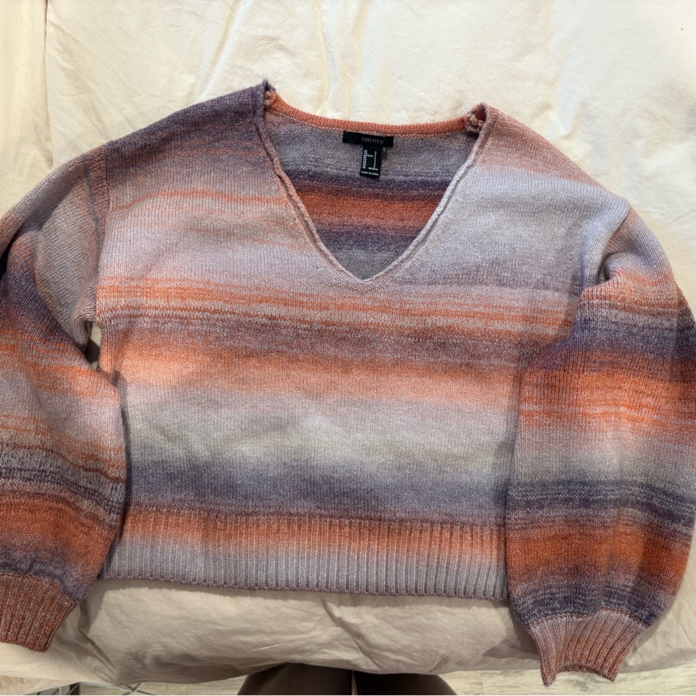 Forever 21 Multicolor Striped V-Neck Sweater